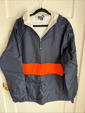 Charles River Apparel Navy Pullover Windbreaker with Orange Stripe